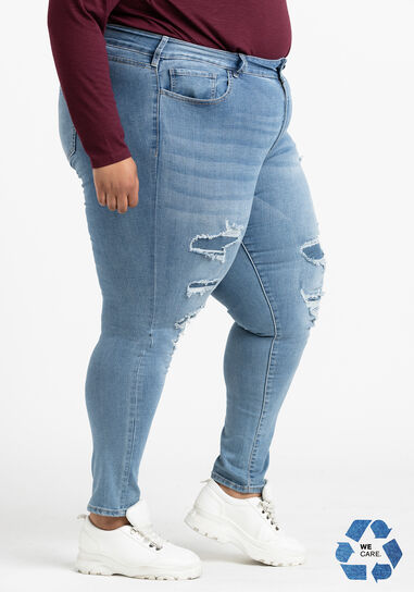 Women's Plus 2 Button Rip & Repair Skinny Jeans