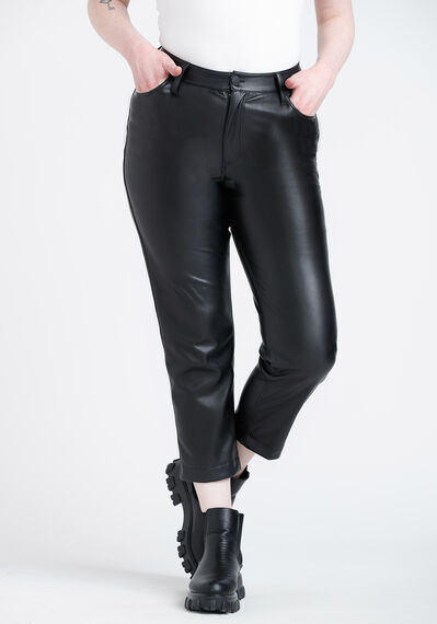 Women's High Rise Faux Leather Straight Crop Pant Image 2