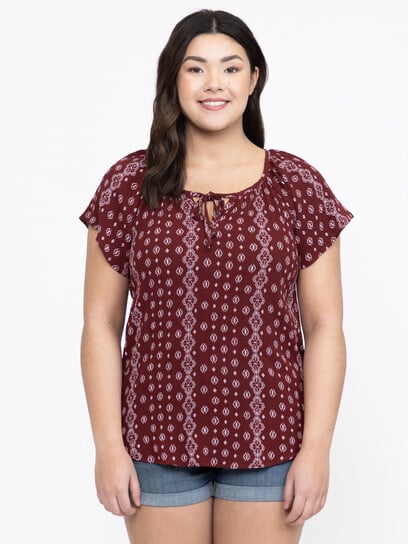 Women's Geo Tie Neck Peasant Top Women's Geo Tie Neck Peasant Top