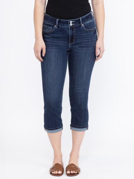 Women's 2 Button Dark Washed Jean Capri Women's 2 Button Dark Washed Jean Capri Image 2