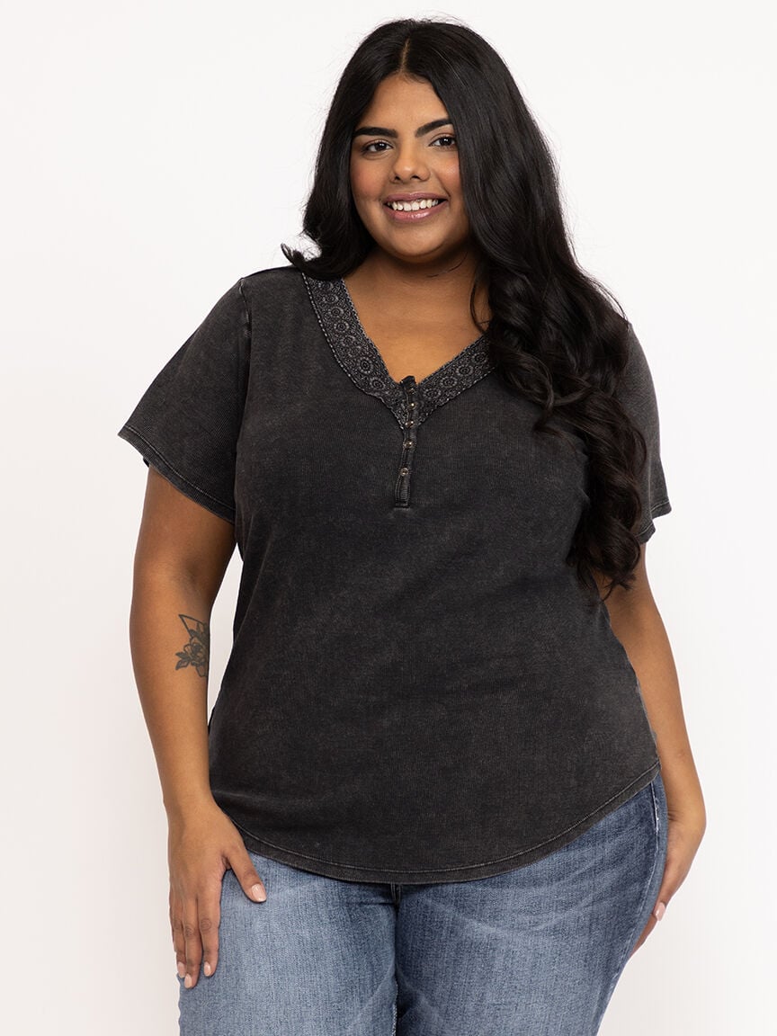 Women's Washed Rib Henley Tee