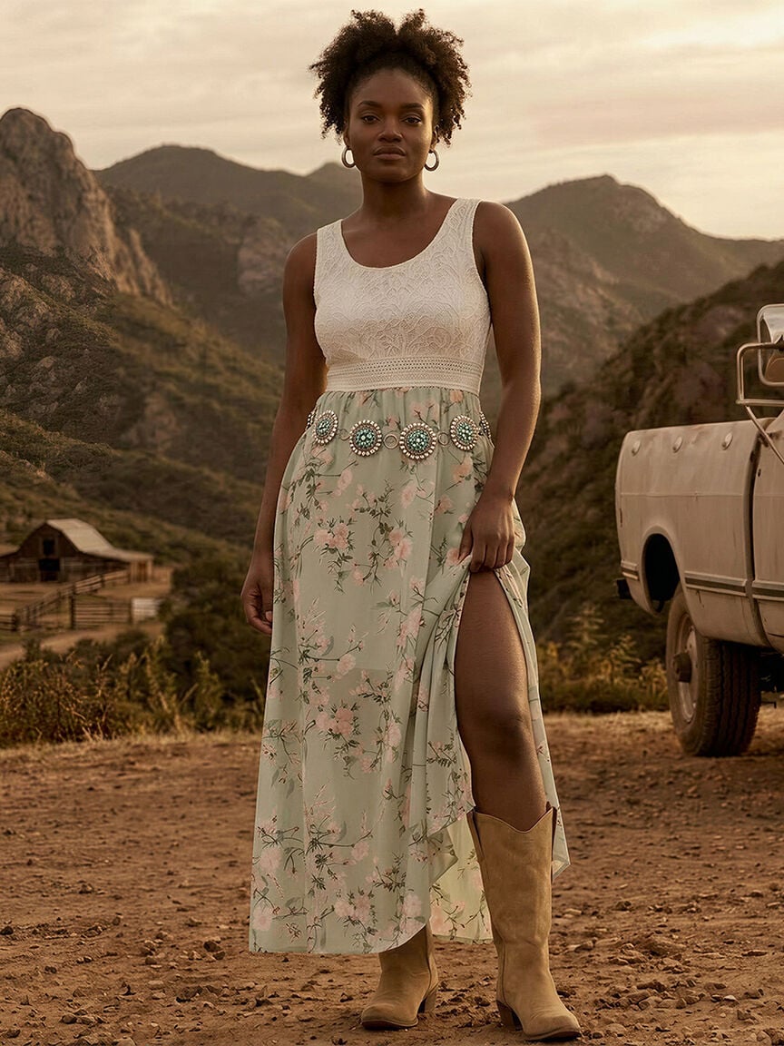 Women's Lace Top Maxi Dress