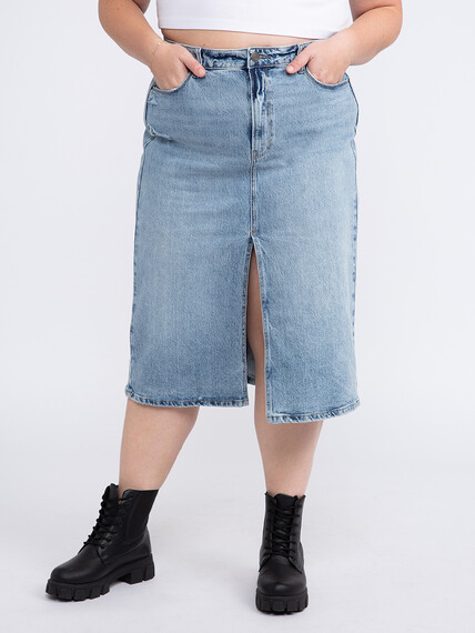 Women's Plus High Rise Midi Skirt with Front Slit Women's Plus High Rise Midi Skirt with Front Slit Image 2