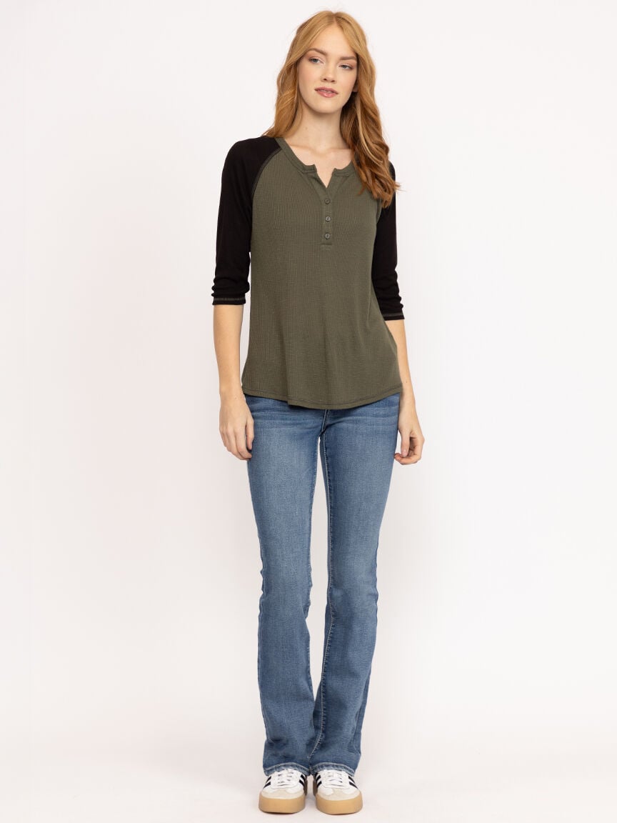 Women's Rib Baseball Henley Tee