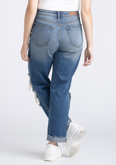 Women's High Rise Destroyed Cuffed Straight Jeans