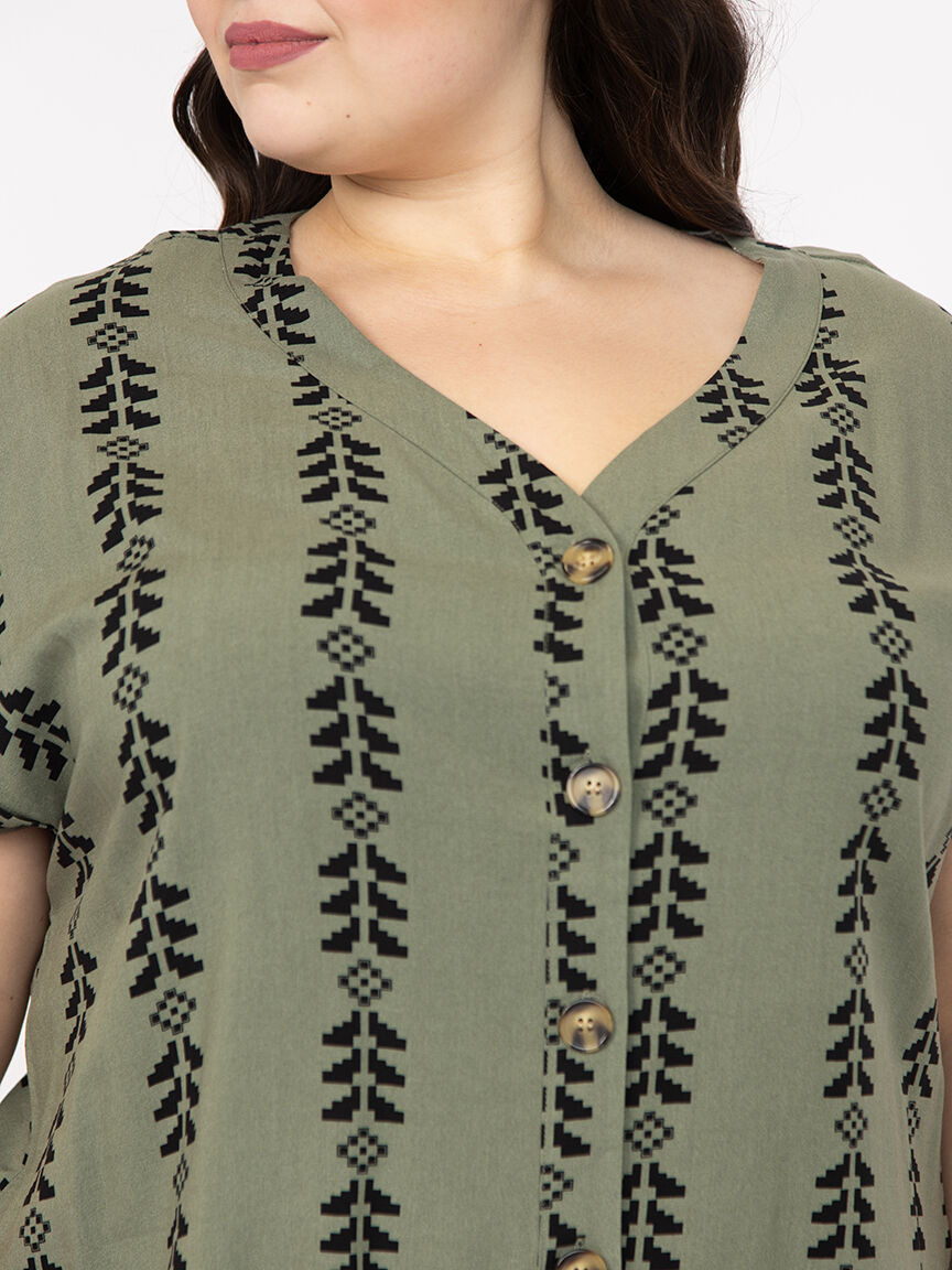 Women's Geo Button Front Top
