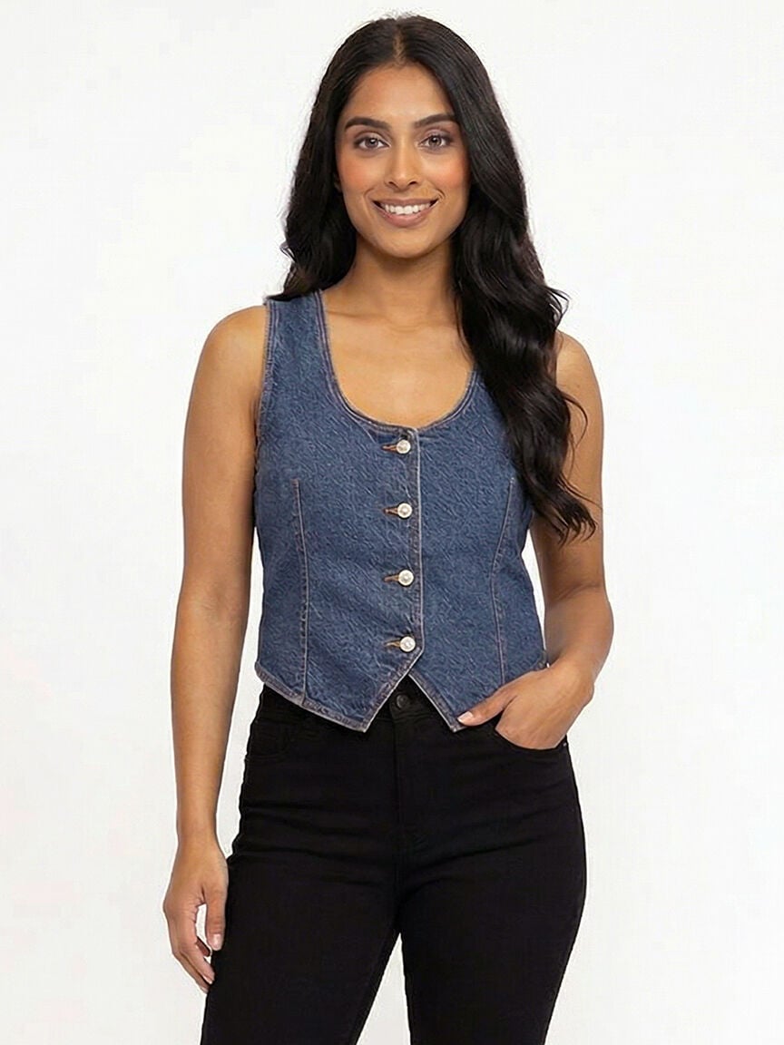 Women's V-neck Cropped Denim Vest