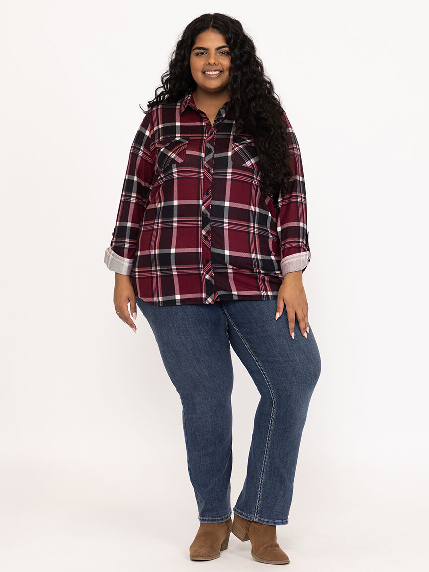 Women's Brushed Knit Plaid Shirt