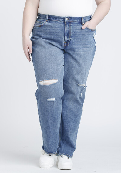 Women's Plus High Rise Destroyed Vintage Straight Jeans Women's Plus High Rise Destroyed Vintage Straight Jeans Image 1