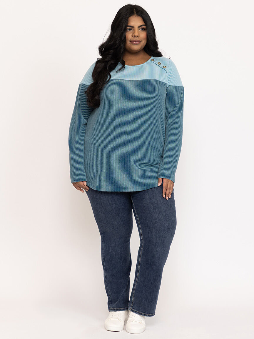 Women's Wavy Rib Colour Block Top