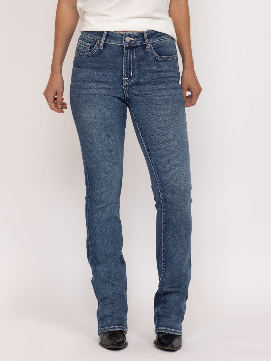 Women's Medium Wash Embroidered Baby Boot Jeans