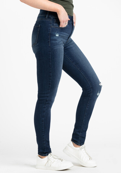 Women's 2 Button Destroyed Skinny Jeans Image 3