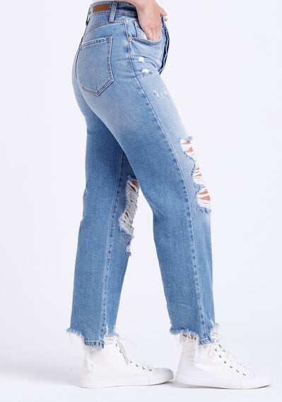 Women's Super High Rise Heavy Distress Dad Jeans Image 3