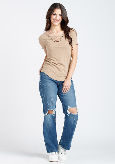 Women's Lace Up Ribbed Tee Image 3