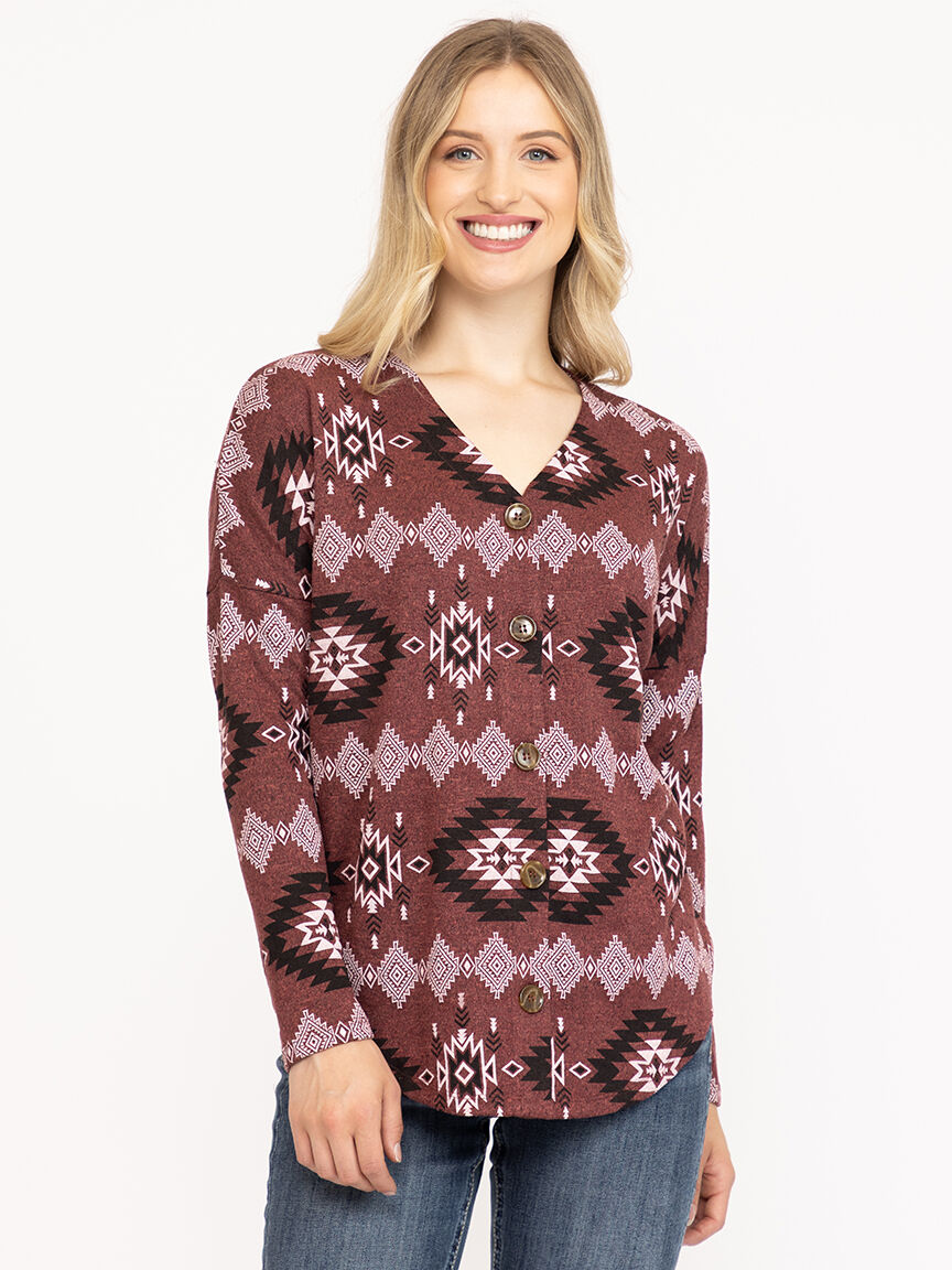 Women's Geo Button Front Top