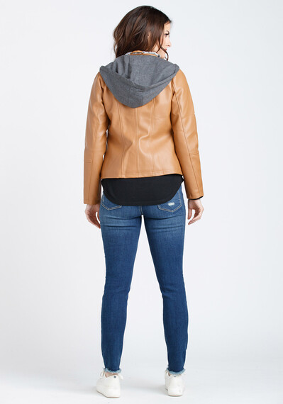 Women's Hooded Faux Leather Jacket Image 2