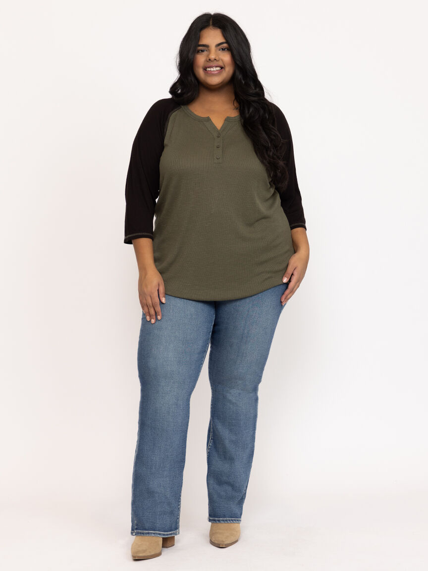 Women's Rib Baseball Henley Tee