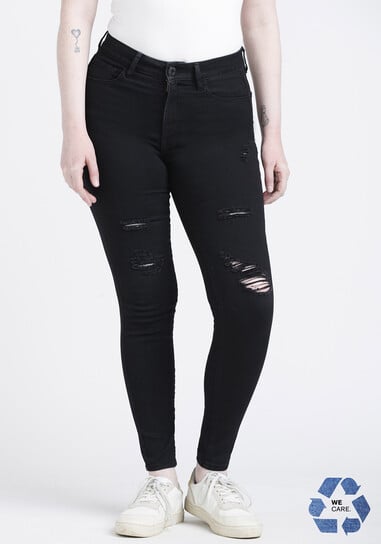 Women's High Rise Black Destroyed Ankle Skinny Jeans