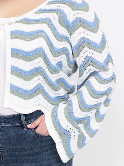 Women's Wave Stitch Tie Front Cardigan Women's Wave Stitch Tie Front Cardigan