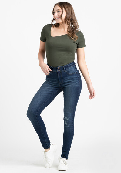 Women's 2 Button Destroyed Skinny Jeans Image 1