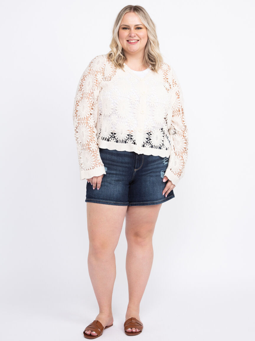 Women's Crochet Button Front Cardigan Warehouse One