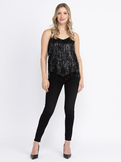 Women's Sequin Fringe Strappy Tank Top Women's Sequin Fringe Strappy Tank Top