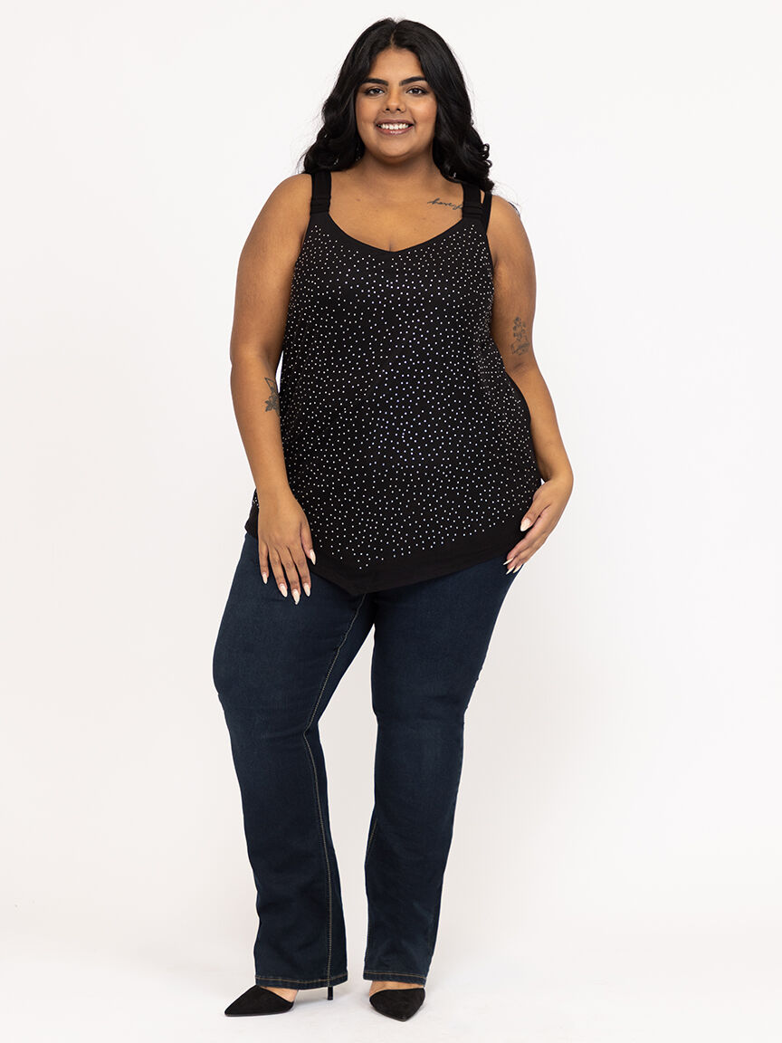 Women's Rhinestone Mesh Tank