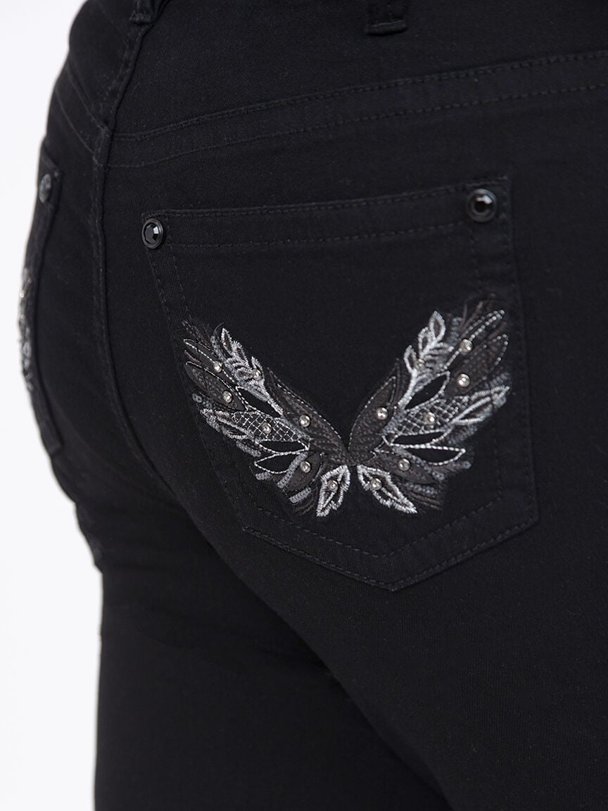 Women's Plus Embellished Back Pocket Black Baby Boot Jeans