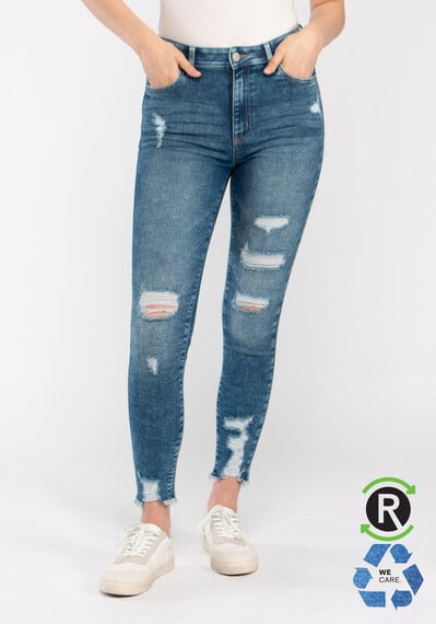 Women's High Rise Destroyed Ankle Skinny Jeans Image 1