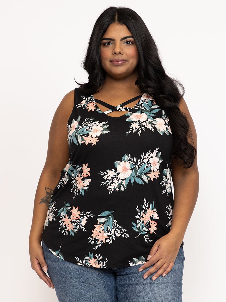 Women's Floral Criss Cross Tank