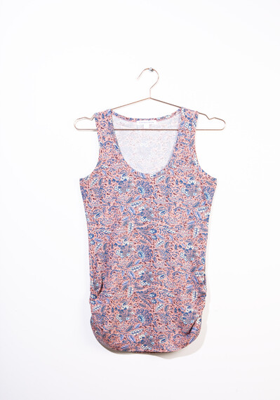 Women's Floral Side Ruched Tank Image 3