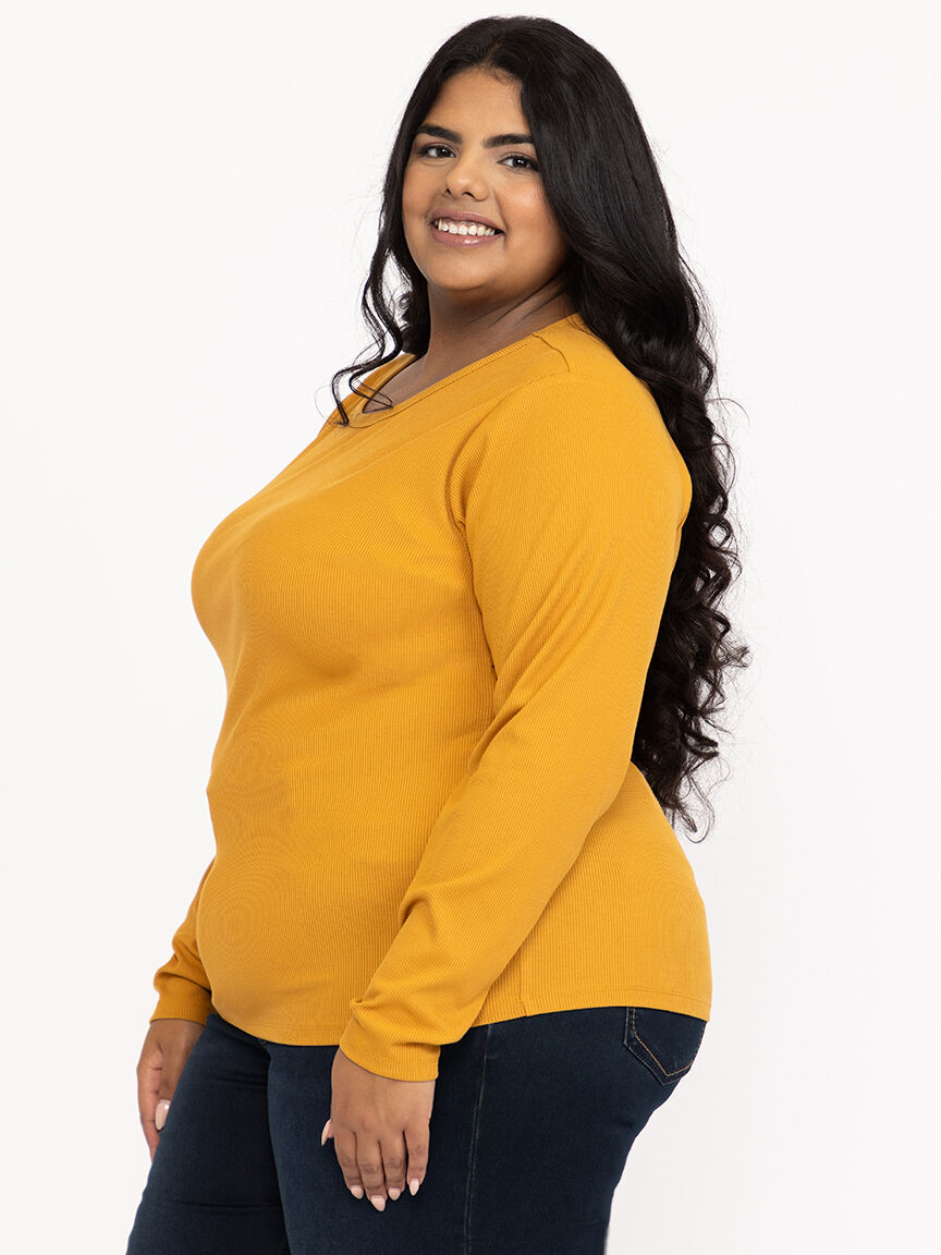 Women's Rib Crew Neck Long Sleeve Tee