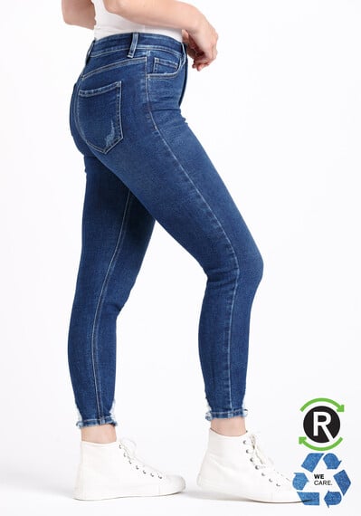 Women's High Rise Chewed Hem Ankle Skinny Jeans Image 3