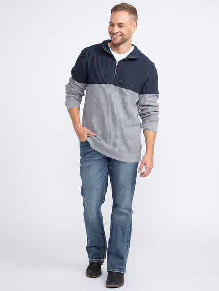 Men's Quarter Zip Colour Block Sweater Image 3