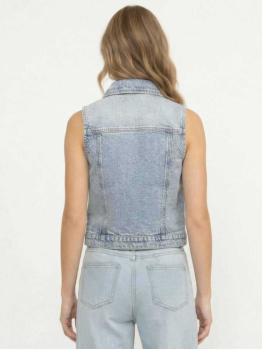 Women's Dark Wash Cropped Denim Vest with Collar