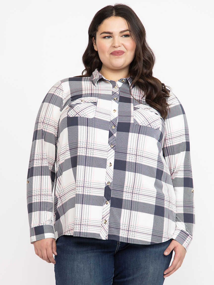 Women's Knit Plaid Shirt