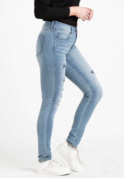 Women's 2 Button Rip & Repair Skinny Jeans Image 3