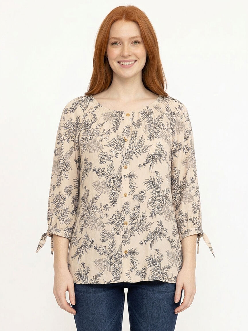 Women's Leaf Print Peasant Top