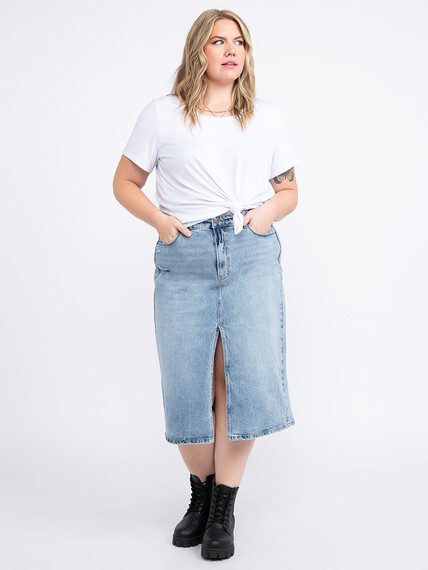 Women's Plus High Rise Midi Skirt with Front Slit Women's Plus High Rise Midi Skirt with Front Slit Image 1