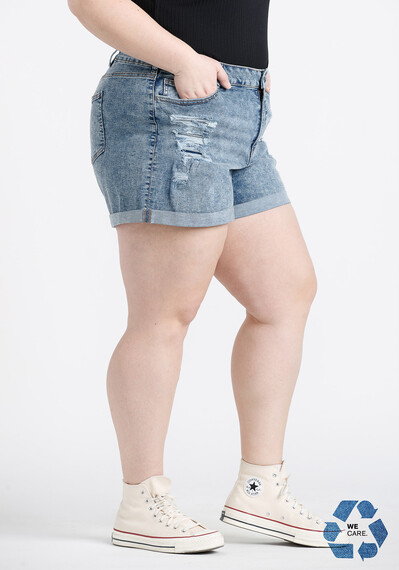 Women's Plus High Rise Marble Wash Rip & Repair Shortie Women's Plus High Rise Marble Wash Rip & Repair Shortie Image 3