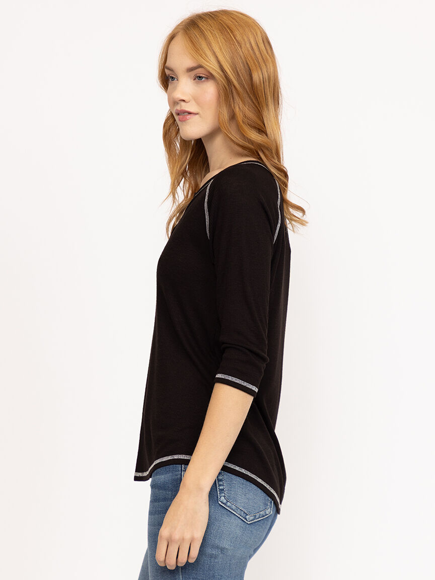 Women's Rib Baseball Henley Tee
