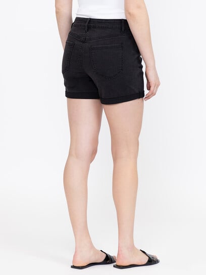Women's High Rise Black Midi Short With Studs Women's High Rise Black Midi Short With Studs