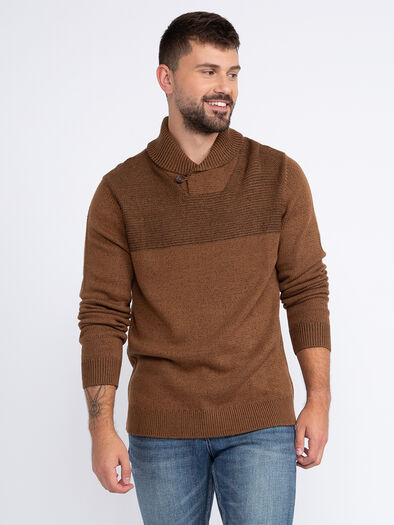 Men's Shawl Collar Sweater, COFFEE TWIST