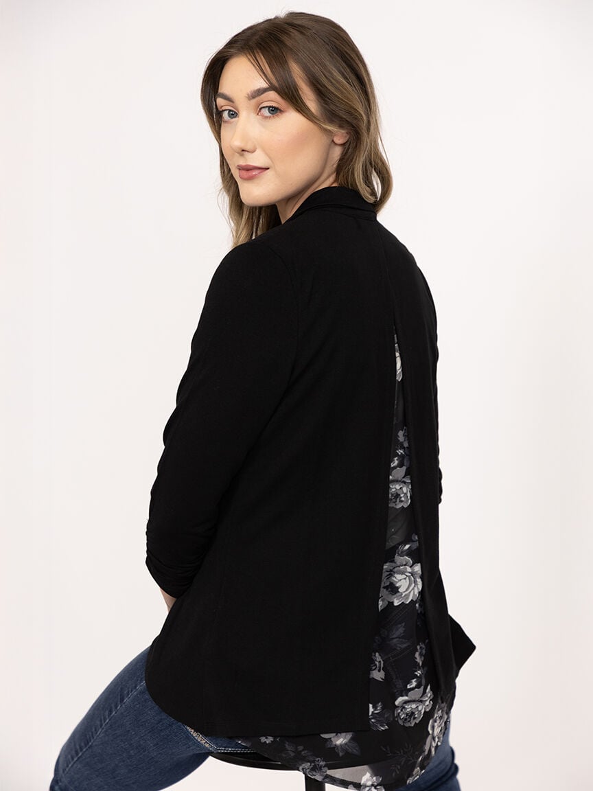 Women's Floral Chiffon Back Blazer