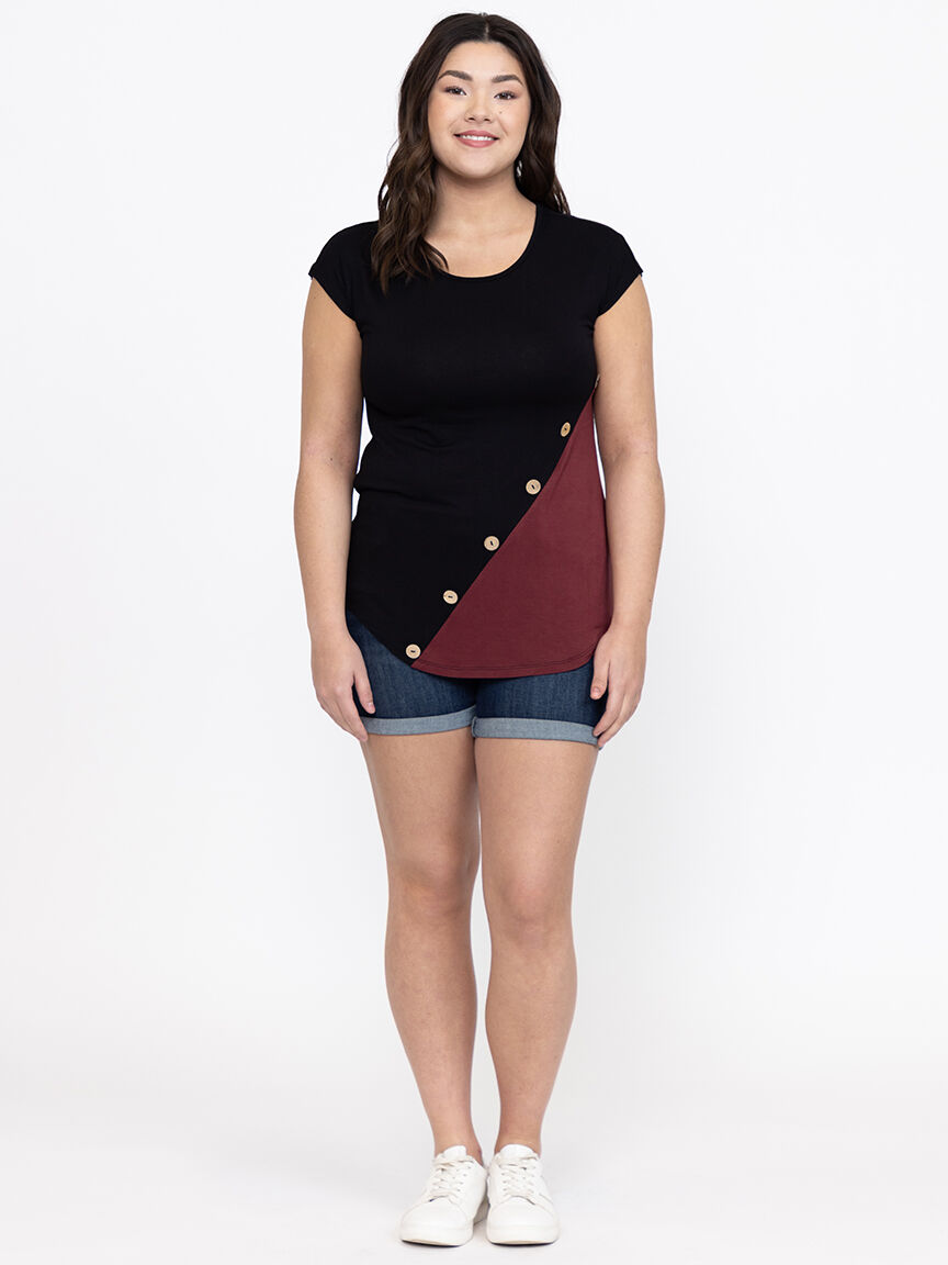 Women's Buttons Colour Block Top