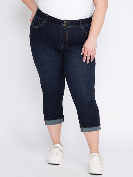 Women's Plus 2 Button Cuffed Jean Capri Women's Plus 2 Button Cuffed Jean Capri Image 2