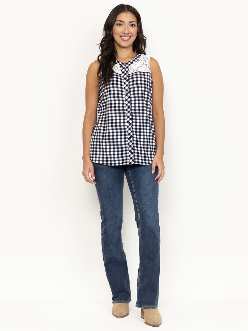 Women's Sleeveless Gingham Shirt