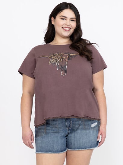 Women's Cow Skull Fringe Tee Women's Cow Skull Fringe Tee