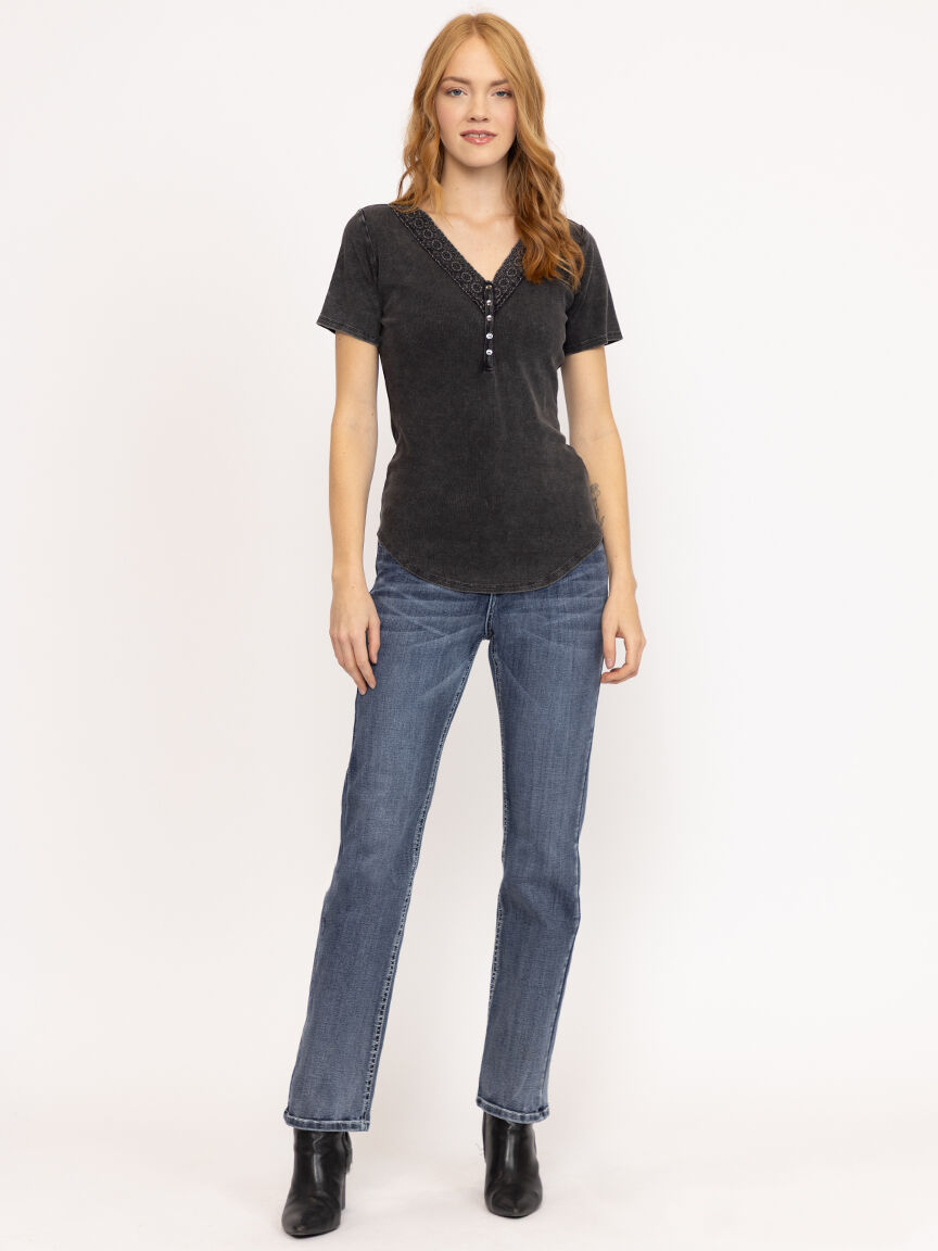 Women's Washed Rib Henley Tee
