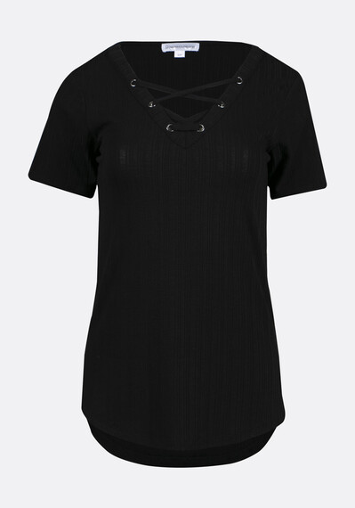 Women's Lace Up Ribbed Tee Image 4
